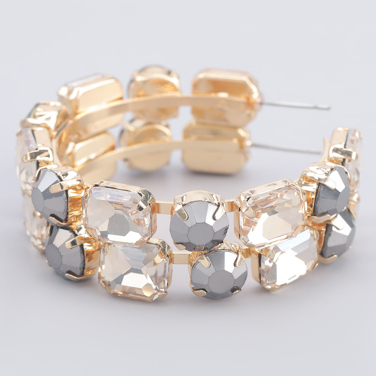 Wholesale Diamond Square Glass Diamond Circle Alloy Earrings